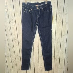 NWT True Religion Stella Dark Denim Jeans Womens Swarovski Crystals Size 28